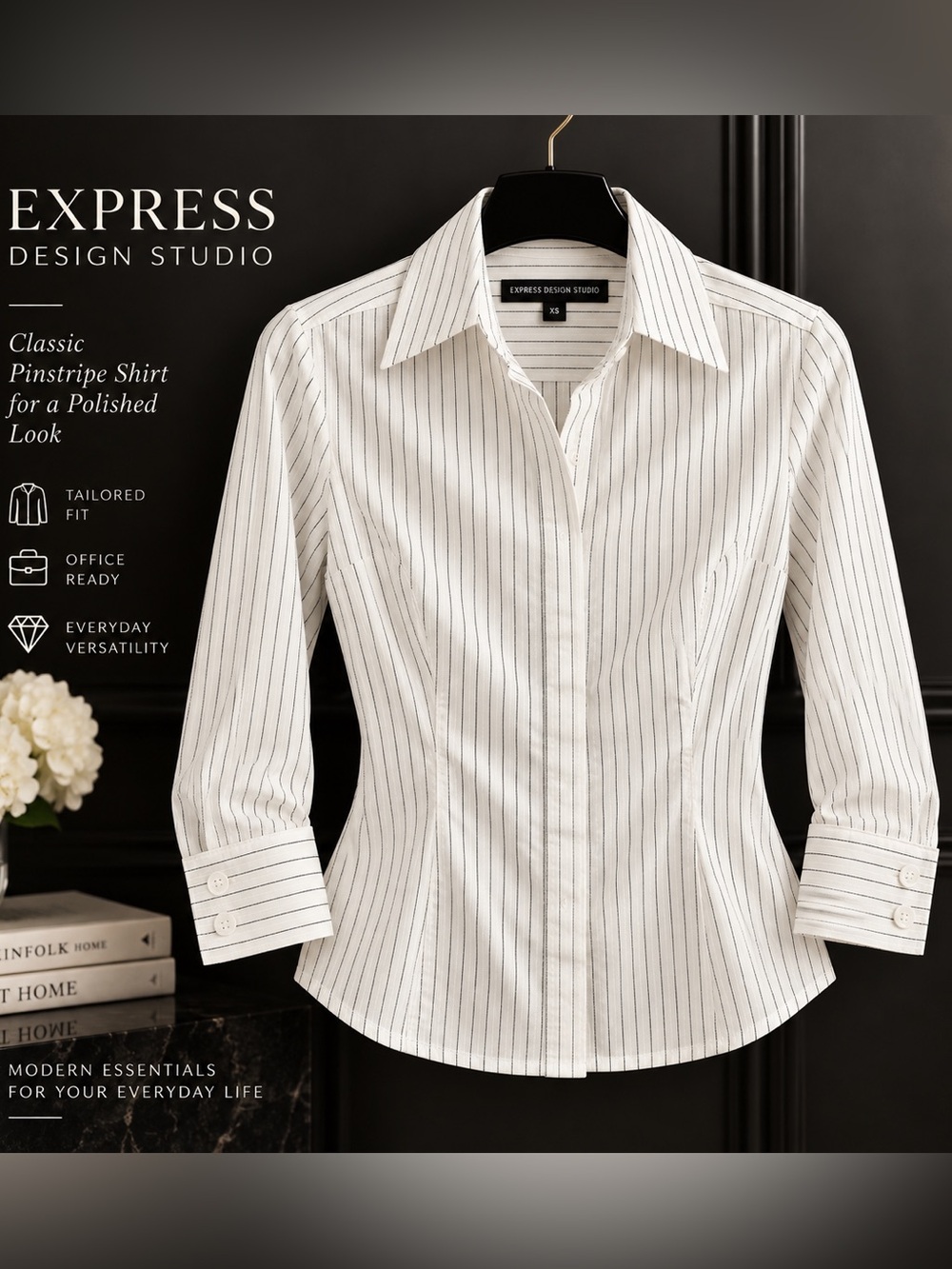 Express Design Studio White Black Pinstripe Button Down Shirt XS